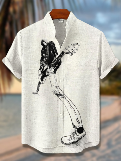 Men's Punk Rock And Roll Guitarist Print Short Sleeve Shirt-Styleame