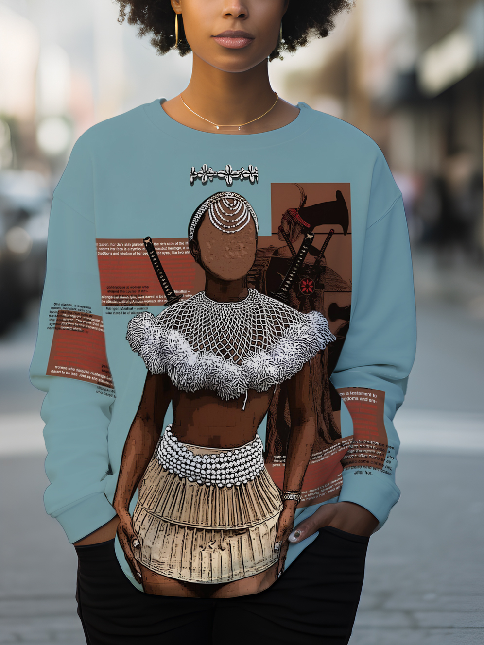 Women's African Tribe Female Warrior Art Print Long Sleeve T-Shirt-Styleame