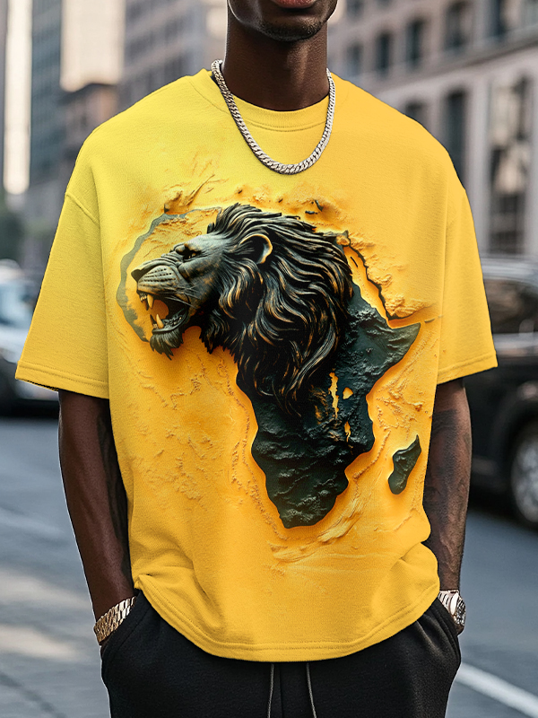 Men's Lion Africa Map Silhouette Art Print T-Shirt-Styleame