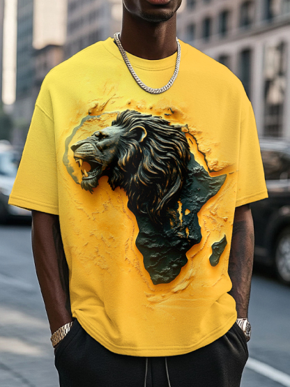 Men's Lion Africa Map Silhouette Art Print T-Shirt-Styleame