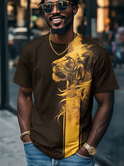 Men's Golden Lion Art Print T-Shirt-Styleame