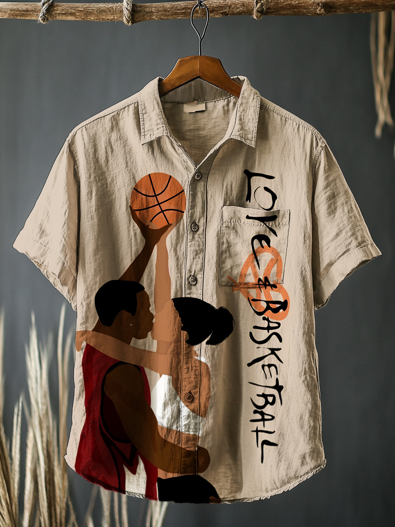 Men's Black Couple Basketball Print Short Sleeve Shirt-Styleame