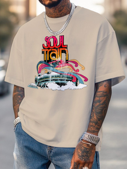 Men's Soul Train Music Print Cotton Casual T-Shirt-Styleame