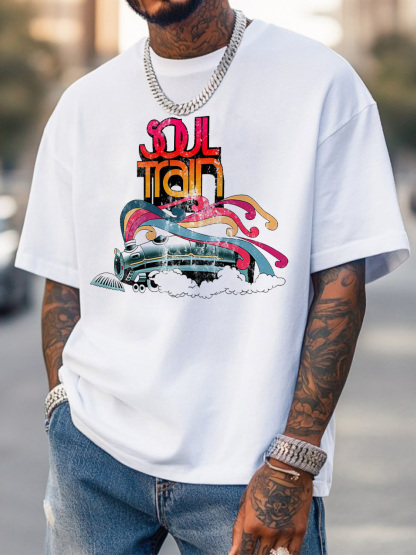 Men's Soul Train Music Print Cotton Casual T-Shirt-Styleame