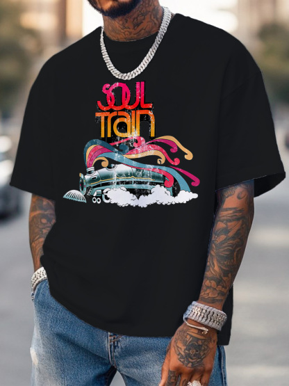 Men's Soul Train Music Print Cotton Casual T-Shirt-Styleame
