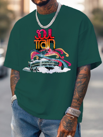 Men's Soul Train Music Print Cotton Casual T-Shirt-Styleame