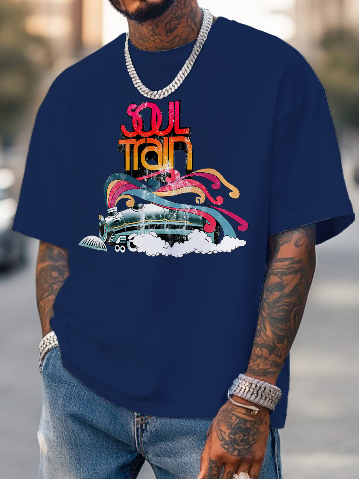 Men's Soul Train Music Print Cotton Casual T-Shirt-Styleame