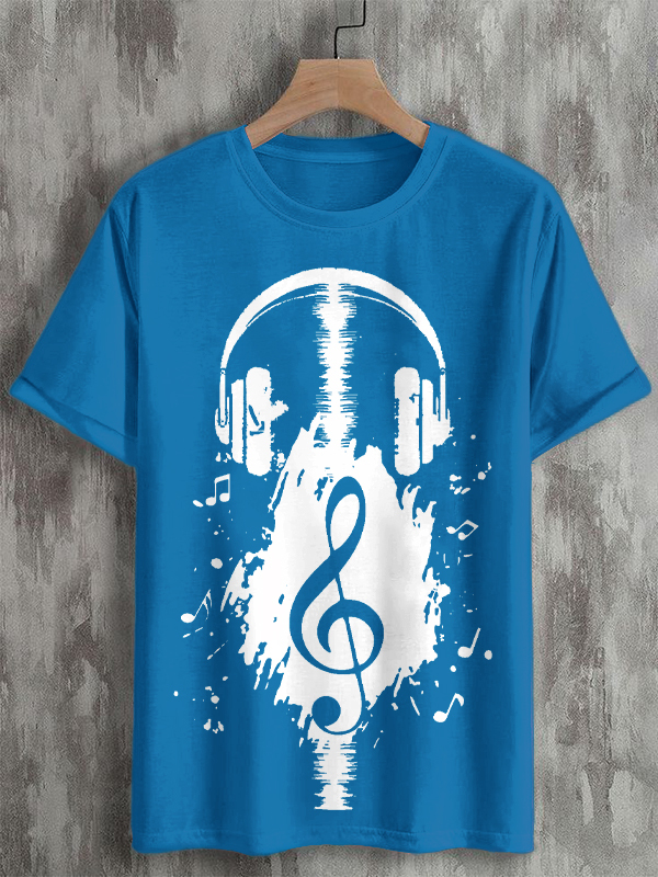 Men's Headphones Retro Music Element Print Cotton Casual T-Shirt-Styleame
