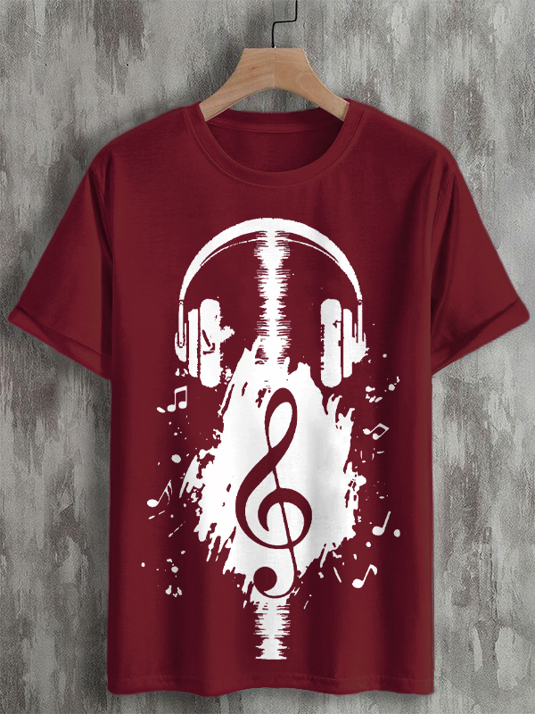 Men's Headphones Retro Music Element Print Cotton Casual T-Shirt-Styleame