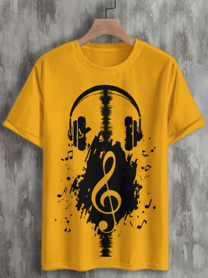 Men's Headphones Retro Music Element Print Cotton Casual T-Shirt-Styleame