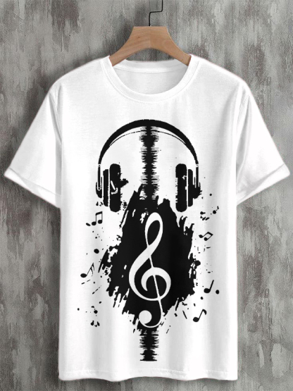 Men's Headphones Retro Music Element Print Cotton Casual T-Shirt-Styleame
