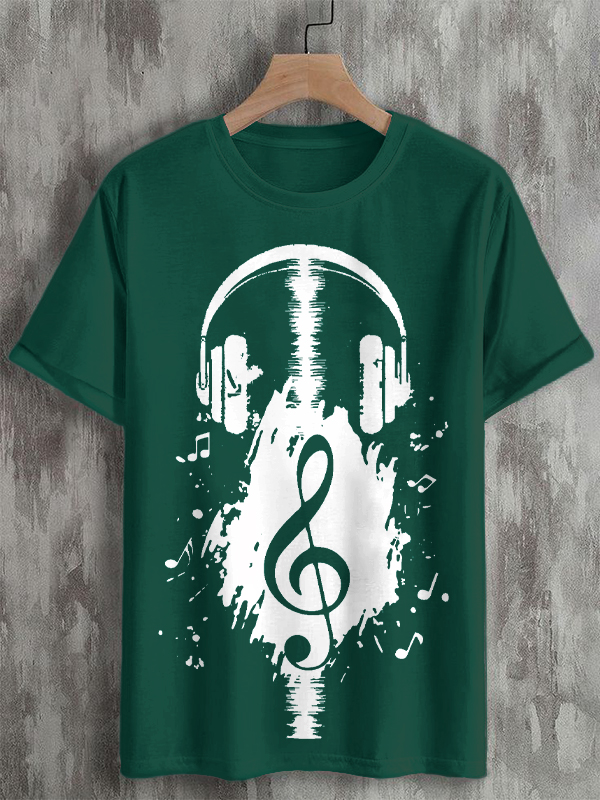 Men's Headphones Retro Music Element Print Cotton Casual T-Shirt-Styleame