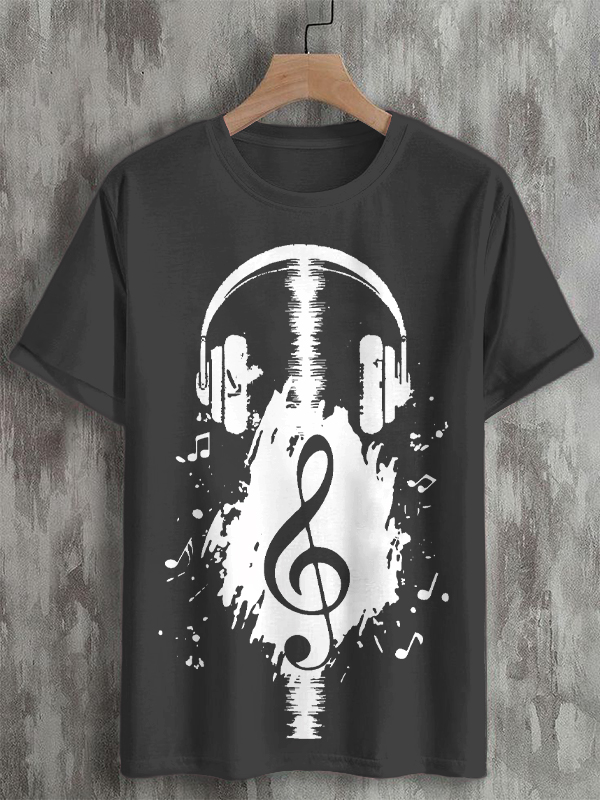 Men's Headphones Retro Music Element Print Cotton Casual T-Shirt-Styleame