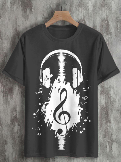 Men's Headphones Retro Music Element Print Cotton Casual T-Shirt-Styleame