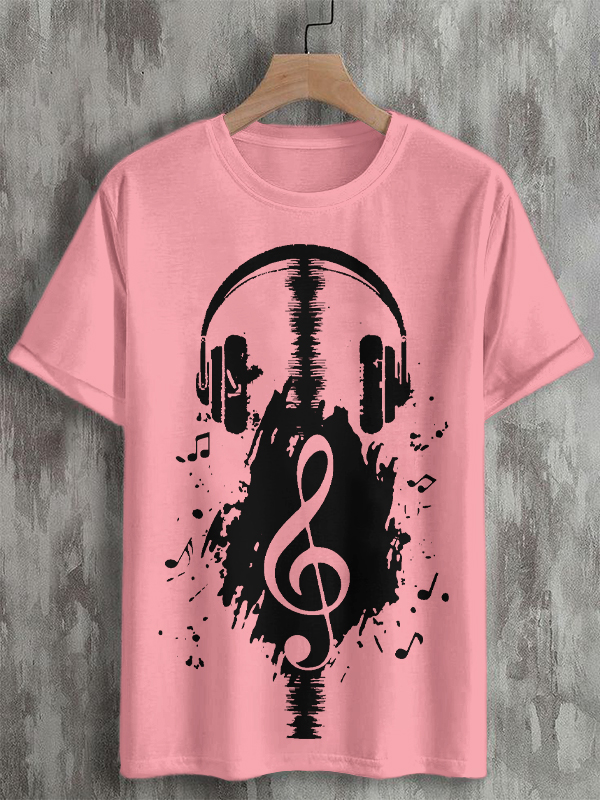 Men's Headphones Retro Music Element Print Cotton Casual T-Shirt-Styleame