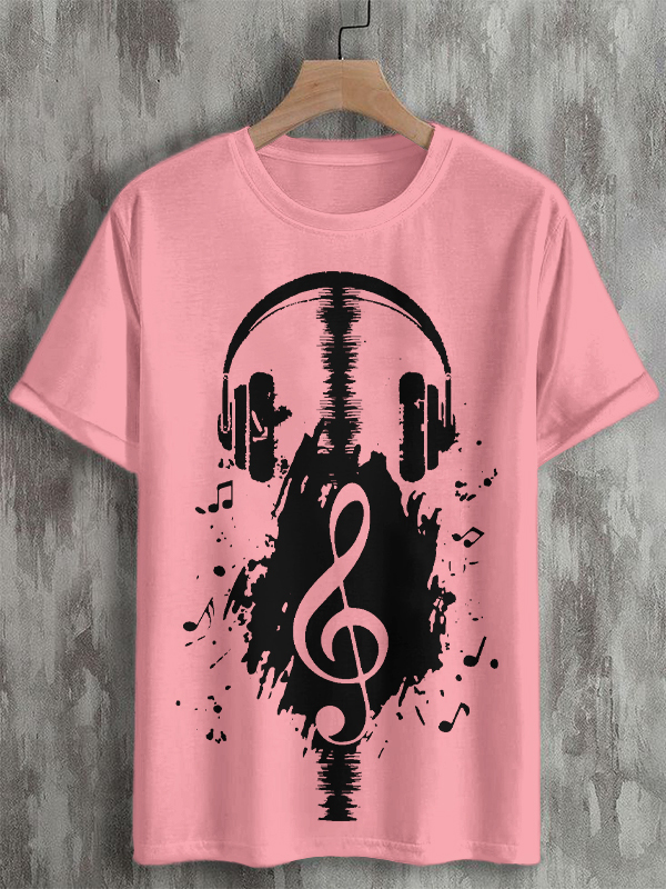 Men's Headphones Retro Music Element Print Cotton Casual T-Shirt-Styleame
