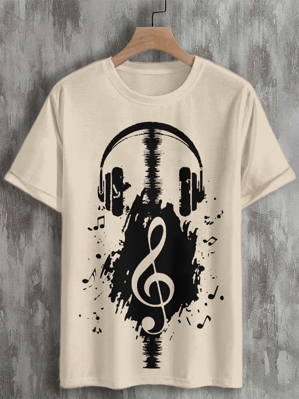 Men's Headphones Retro Music Element Print Cotton Casual T-Shirt-Styleame