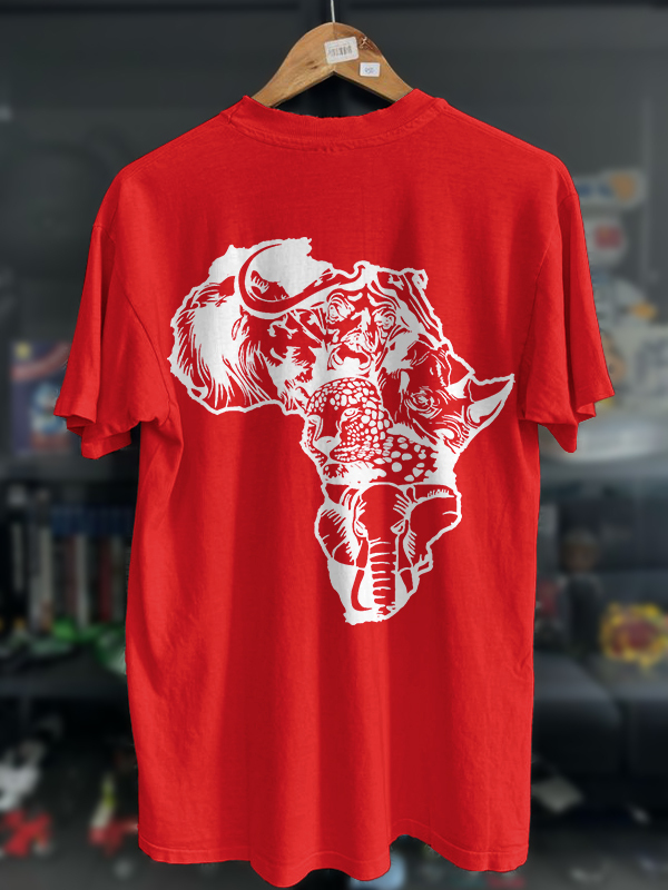 Men's Wild Animals Africa Map Silhouette Print Cotton Casual T-Shirt-Styleame
