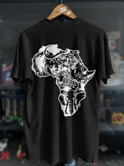 Men's Wild Animals Africa Map Silhouette Print Cotton Casual T-Shirt-Styleame