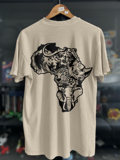 Men's Wild Animals Africa Map Silhouette Print Cotton Casual T-Shirt-Styleame