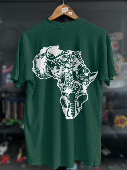 Men's Wild Animals Africa Map Silhouette Print Cotton Casual T-Shirt-Styleame
