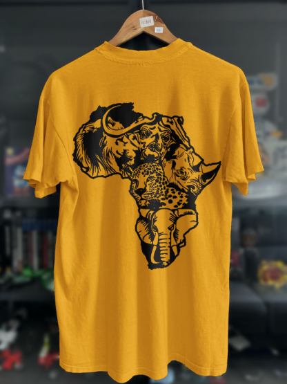 Men's Wild Animals Africa Map Silhouette Print Cotton Casual T-Shirt-Styleame