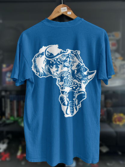 Men's Wild Animals Africa Map Silhouette Print Cotton Casual T-Shirt-Styleame