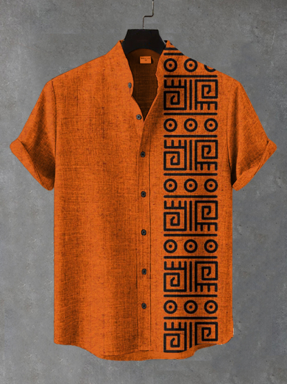 Men's Retro Ethnic Pattern Art Print Casual Shirt-Styleame