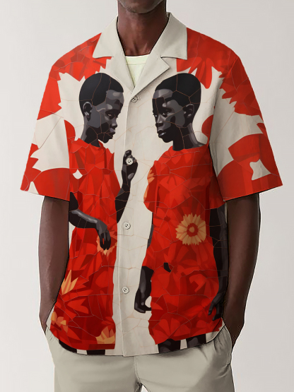 Men's Black Boys Art Print Shirt-Styleame