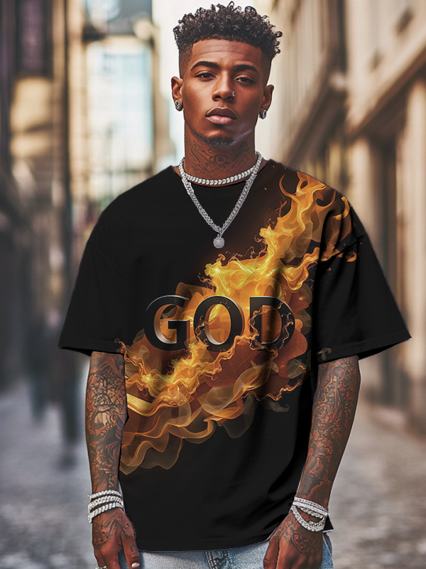 Men's Flame God Art Print Casual T-Shirt-Styleame