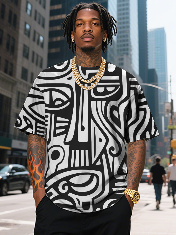 Men's Fun Black Abstract Art Painting Print Casual T-Shirt-Styleame