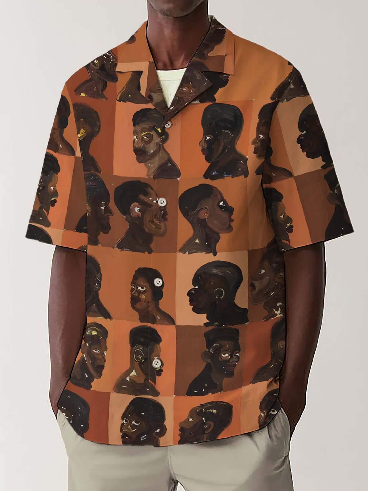 Men's Black Men Oil Painting Color Block Art Print Short Sleeve Shirt-Styleame