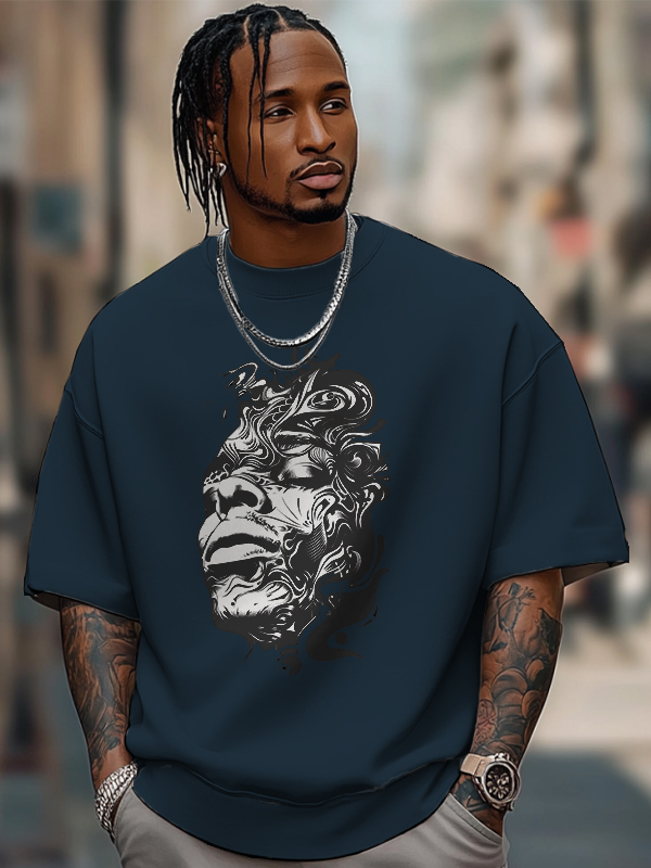 Men's Abstract Portrait Art Print Cotton Casual T-Shirt-Styleame