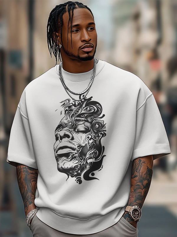Men's Abstract Portrait Art Print Cotton Casual T-Shirt-Styleame