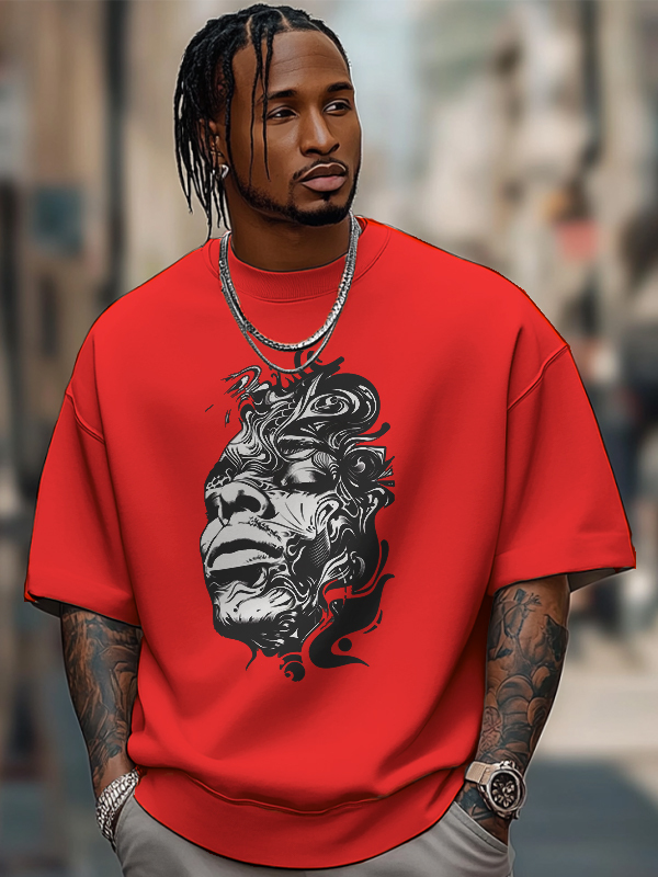 Men's Abstract Portrait Art Print Cotton Casual T-Shirt-Styleame