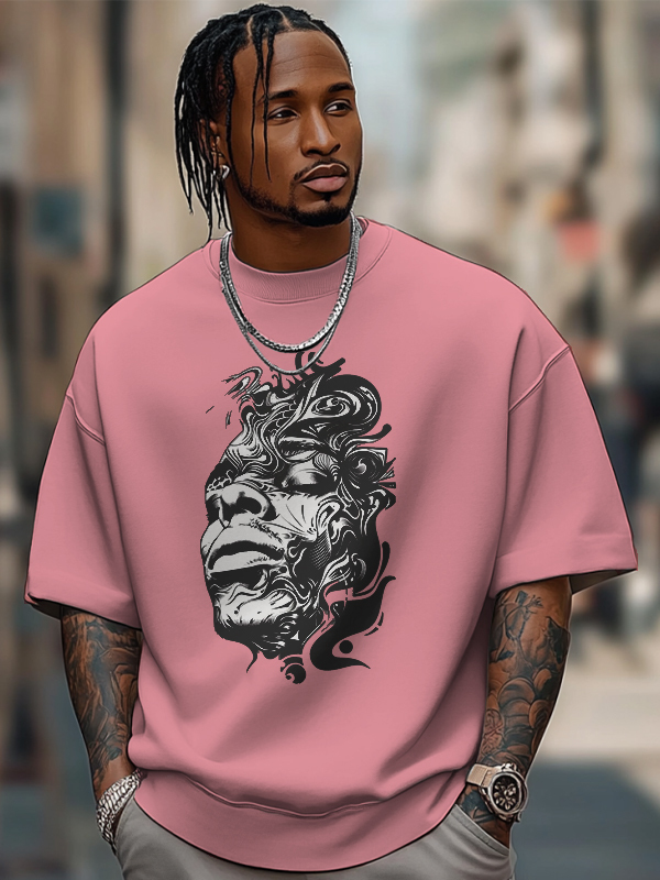 Men's Abstract Portrait Art Print Cotton Casual T-Shirt-Styleame
