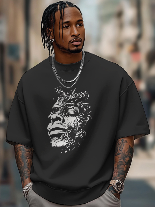 Men's Abstract Portrait Art Print Cotton Casual T-Shirt-Styleame