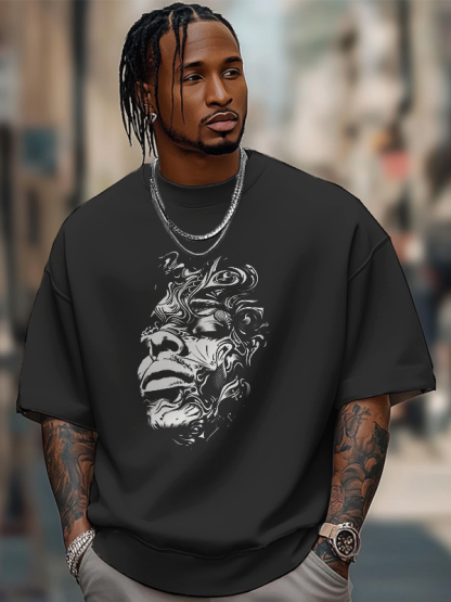 Men's Abstract Portrait Art Print Cotton Casual T-Shirt-Styleame