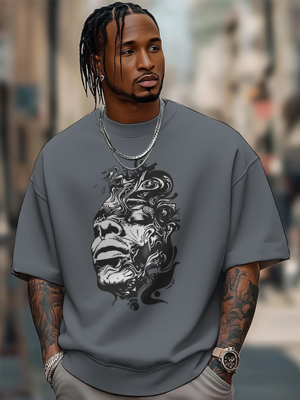 Men's Abstract Portrait Art Print Cotton Casual T-Shirt-Styleame