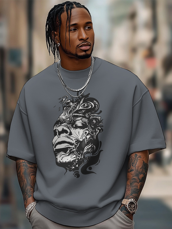 Men's Abstract Portrait Art Print Cotton Casual T-Shirt-Styleame