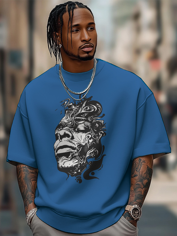 Men's Abstract Portrait Art Print Cotton Casual T-Shirt-Styleame