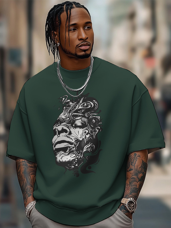 Men's Abstract Portrait Art Print Cotton Casual T-Shirt-Styleame