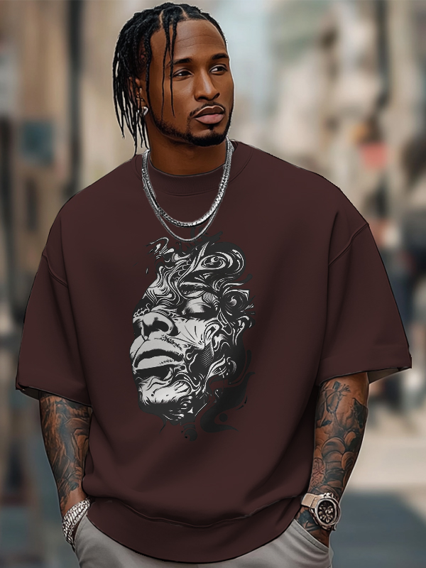 Men's Abstract Portrait Art Print Cotton Casual T-Shirt-Styleame