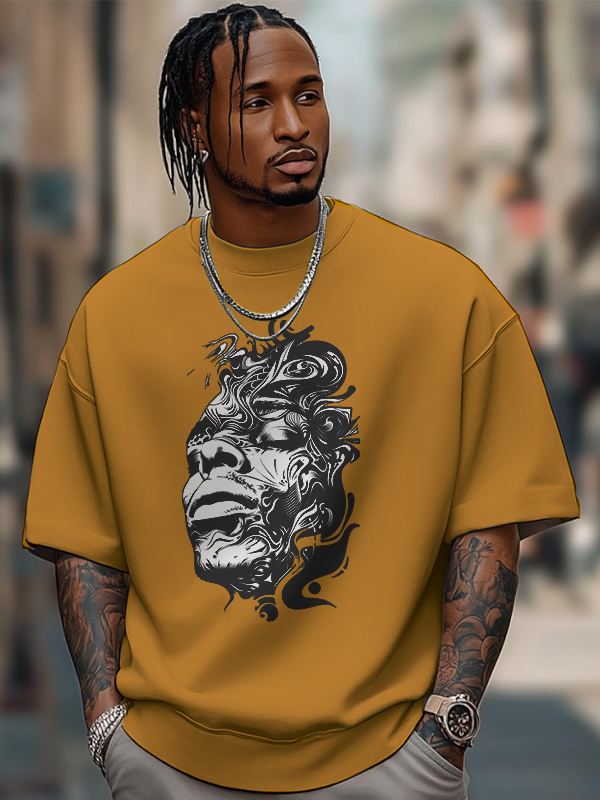 Men's Abstract Portrait Art Print Cotton Casual T-Shirt-Styleame