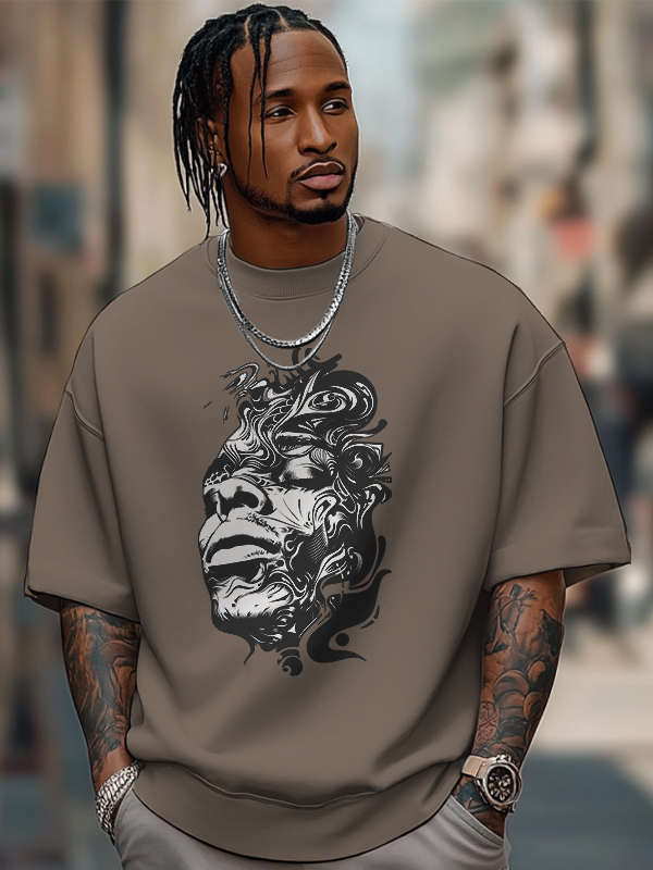 Men's Abstract Portrait Art Print Cotton Casual T-Shirt-Styleame