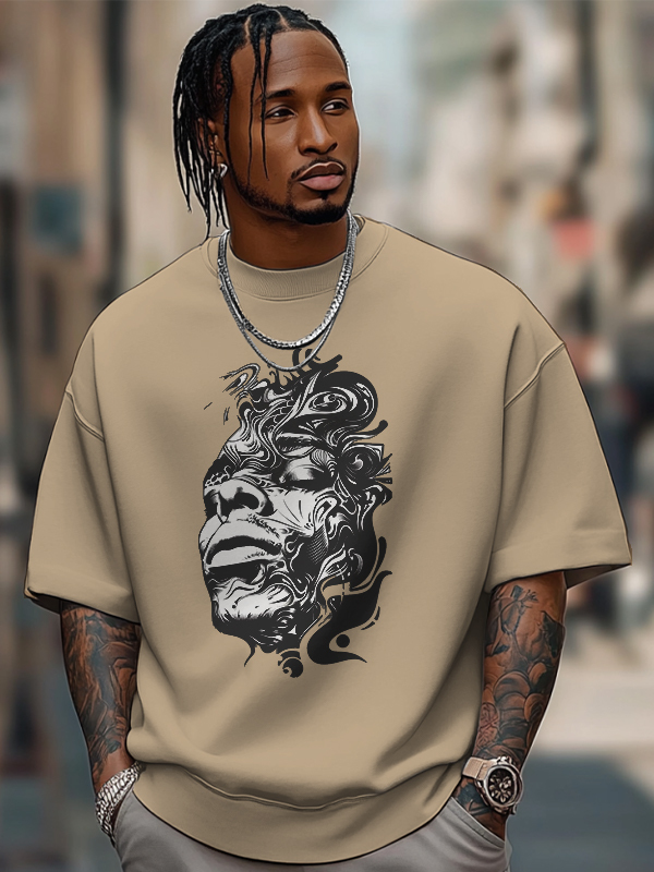Men's Abstract Portrait Art Print Cotton Casual T-Shirt-Styleame