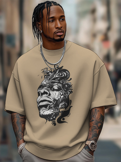 Men's Abstract Portrait Art Print Cotton Casual T-Shirt-Styleame