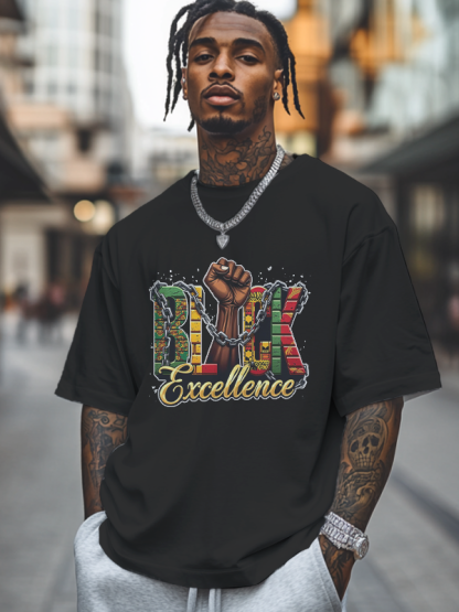 Men's Black Excellence Print Cotton Casual T-Shirt-Styleame