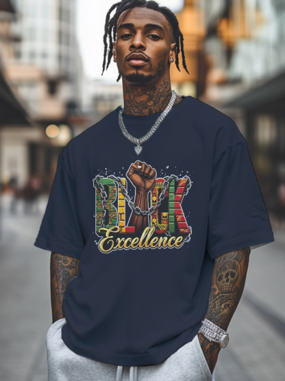 Men's Black Excellence Print Cotton Casual T-Shirt-Styleame