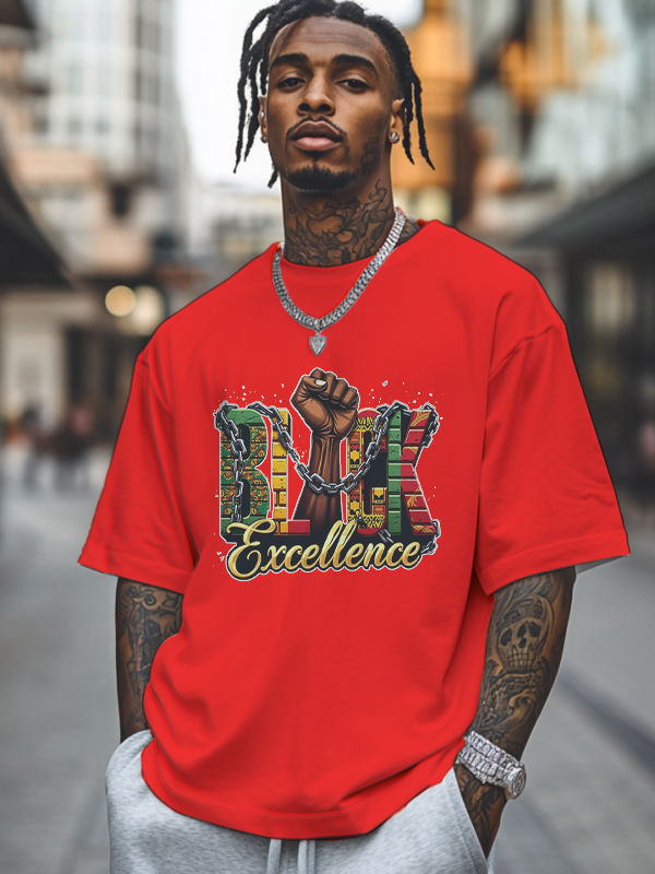 Men's Black Excellence Print Cotton Casual T-Shirt-Styleame